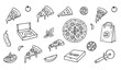 © mdmasud - Hand drawn pizza doodle icon collection with playful food elements isolated on white background