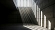 © Sarkowi - Dynamic rays of sunlight illuminate a spacious concrete interior, revealing the geometric patterns and profound depth of modern architectural spaces with strong shadows