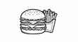 © Barli - A black and white line drawing of a double-patty burger with fries