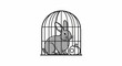 © palemindah - Gray rabbit sits in black cage with gourd