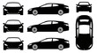 © Kazaz - Set of Black Car Silhouettes: Front, Side, and Top Views