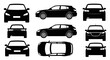 © Laskar - Set of Car Silhouettes: Front, Side, Top Views - Black Icons on White Background