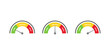 © colorfun - vector illustration of Three semicircle gauge meters showing low, medium, and high levels. Each dial uses green, yellow, and red segments with pointers indicating different measurement statuses.