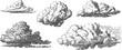 © Purple_Lamp - vintage hand drawn clouds set various fluffy cloud illustrations in black and white for design and decoration