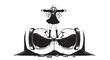 © Uttam - Black and white, girl standing on broken sunglasses, vector illustration, monochrome
