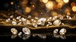 © Design Stock - A dazzling display of glittering diamonds and gemstones on a dark reflective surface evoking luxury and wealth