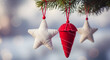 © mdsultan - Festive christmas ornaments stars and cones hanging from a branch