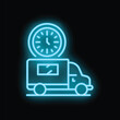 © ylivdesign - Neon sign showing a delivery truck carrying a clock, symbolizing the concept of fast delivery service