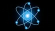 © Tim - Abstract Atom Model with Glowing Orbits and Electrons on Black Background, Science Concept