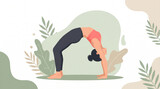 Woman in yoga wheel pose healthy lifestyle balance flexibility with backbend flexibility wellness exercise activity movement strength silhouette illustration meditation mindfulness practice