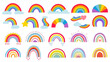 © jason - A collection of various colorful rainbow stickers with different designs and shapes are arranged on a plain background.