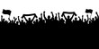 © Liliya - Black silhouette of a large crowd of sport fans cheering with scarves and flags. This illustration represents stadium atmosphere and victory celebration. Vector illustration