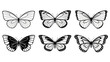 © Growong - Collection of detailed black and white butterfly illustrations with intricate wing patterns for