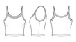 © ai tekno koncept - Crop Tank Top Fashion Technical Drawing, Women's Summer Activewear Multi-View Line Art Vector