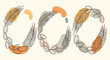 © Amlie - Three elegant wreaths made from date palm leaves and clusters of ripe dates, accented with soft colorful abstract shapes in the background.