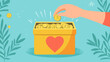 © Mundhut - Illustration of a hand dropping a coin into a box full of coins. A heart is on the box