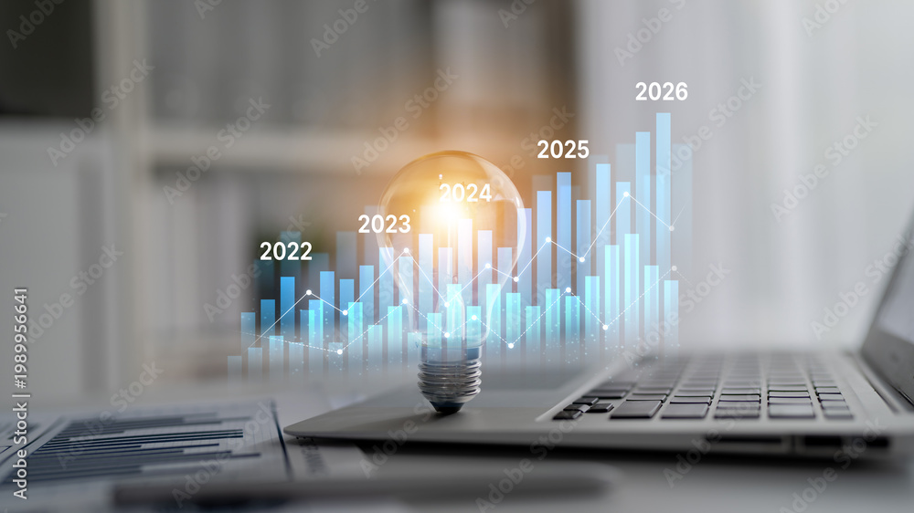 Business bar chart and line graph showing yearly business growth from ...