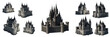 © prettyshots - Set and collection of dark grey castle silhouette isolated on white transparent png background