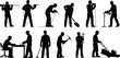 © mokbul - Construction workers silhouettes collection with tools and equipment, black labor vector set showing builder, technician, and industrial work activities