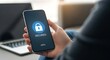 © REZAUL - Hand holding smartphone with secured lock on screen lock screen security