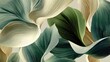 © aoao - Abstract 3D floral petals with elegant silk texture. Sage green and cream flowing curves create a modern botanical background. Minimalist organic shapes for luxury wellness and eco design.