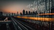 © estu - Cityscape with Train Tracks and Binary Code.
