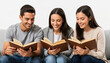 © ChimE - Shared Literary Moment: Three friends immersed in the world of books, a moment of shared joy in reading.