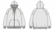 © Wita - Front and back view of a white zip-up hoodie with a hood and pocket.