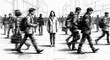 © Aman - Woman Standing Still Amidst Blurred Commuters on City Street