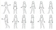 © SnapNest - Fashion croquis girl templates, set of 12 female child body outlines for apparel design, technical drawing mannequin vectors for kids clothing