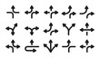 © Bd Artist - Black intersection and direction arrow icons set for street navigation and map guidance illustration.