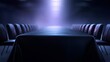 © Ubix - Mysterious Meeting: An empty meeting room, bathed in an ethereal light, exudes an aura of anticipation and intrigue, with a long table and chairs ready for a clandestine gathering.