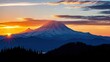 © Sada - A serene mountain landscape at sunset with snow-capped peaks and trees