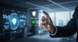 © SYATRI RAWU - Cybersecurity and data protection concept, finger pressing on a digital screen with shield icon and checkmark for secure access