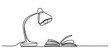 © Jagonnath - A single continuous line drawing of a study lamp and an open book on a flat desk surface area. Vector, illustration