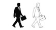 © Niloy MotionArts 3D7 - Two illustrations depict men in suits carrying briefcases presented in contrasting styles solid black and line art