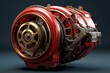 © juliars - Complex red and gold futuristic engine rotating and generating energy, featuring intricate gears and metallic components