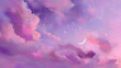 © 9 - A dreamy scene of a celestial landscape featuring vibrant hues of pink, purple, and blue. Soft clouds and stars surround a crescent moon