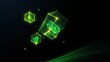 © antishock - Glowing polygonal shapes float against dark background. Geometric forms create futuristic, vibrant visual effect.