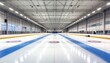 © hyena - Empty curling rink interior with multiple sheets in symmetrical perspective