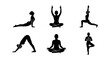 © Akhi Begum - Yoga silhouette vector set, black female yoga poses collection, meditation and fitness exercise icons, wellness and mindfulness graphics for studio branding