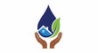 © Farjana - Droplet water icon with house inside and hands holding green leaf for eco friendly home sustainability design