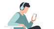 © mariyam - Flat vector illustration of a man using a smartphone with headphones