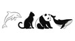 © manggleng - Collection of diverse animal illustrations in black and white.