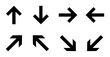 © Mithun - Minimalist black arrow icon set, collection of 8 directional pointers for navigation, bold geometric arrow symbols for web and app interface design