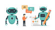 © PUTRI - Artificial intelligence illustrations set. Collections of scenes with character communicating to AI chat bot. Neural network technology concept. Vector illustration