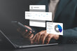© Nirusmee - Businessman analyzing digital marketing campaign data with ROAS, impressions, and performance charts, representing ad spend, clicks, return on investment, and growth analytics.