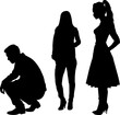 © fotografiedk - Vektor Silhouetten Körper - Familie Vater Mutter Tochter stehen zusammen in der Trauer - Stärke und Schwäche - Kraft und Liebe