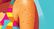 © My universe - Close up illustration of wet tanned skin with water droplets and colorful patterned bikini