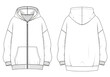 © akila - CAD Fashion Flat Sketch of a Zip-Up Hoodie with Pockets, Front and Back View